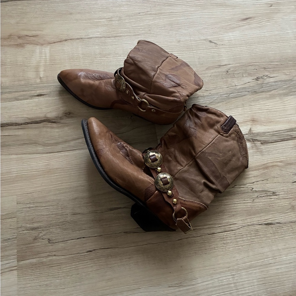 Dingo Genuine Leather Slouchy Dark Brown Leather Boots - Picture 3 of 14